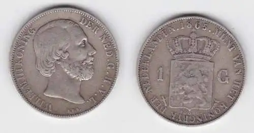 1 Gulden Silber Münze Niederlande Willem III 1865 ss (122798)