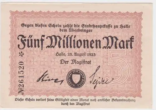 5 Millionen Mark Inflation Banknote Stadthauptkasse Halle 1923 (129483)