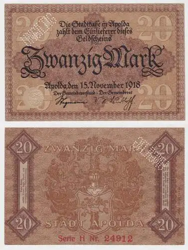 20 Mark Banknote Notgeld Stadtkasse Apolda 15.11.1918 (130794)