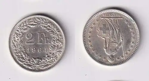 2 Franken Silber Münze Schweiz 1964 B vz/Stgl. (140284)
