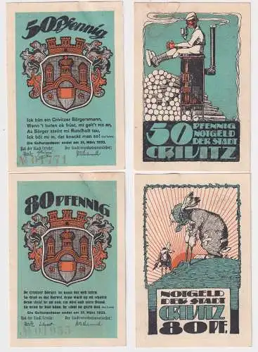2 Banknoten Notgeld der Stadt Crivitz bis 31.3.1922 (158575)