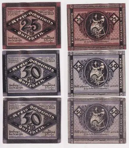 3 Banknoten Notgeld Stadt Herzberg Kreis Schweinitz 1920 (153411)
