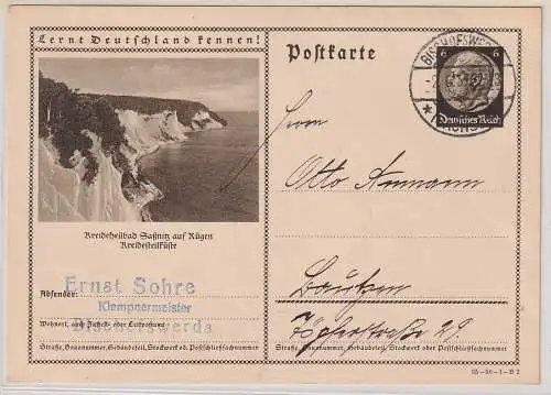 03264 Ganzsache Lernt Deutschland kennen! Kreideheilbad Saßnitz auf Rügen 1935