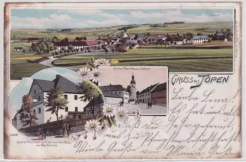 86736 Ak Lithographie Gruß aus Töpen Gastwirtschaft zum schwarzen Ross 1903 
