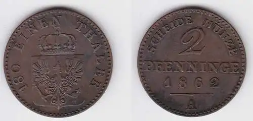 2 Pfennige Kupfer Münze Preussen 1862 A vz (150077)