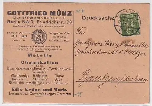 905468 Postkarte Zudruck Gottfried Münz Chemisch-Metallurg. GmbH Berlin 1922
