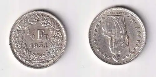 1/2 Franken Silber Münze Schweiz 1951 B ss (107386)