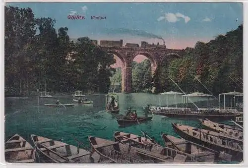 85439 Ak Görlitz Viadukt für die Eisenbahn über die Neiße mit Rudebooten 1920