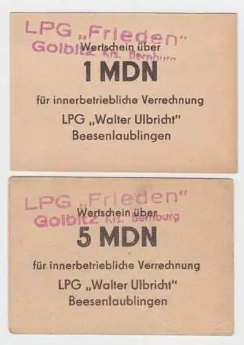 1 & 5 MDN Banknoten DDR LPG Geld Besenlaublingen "Walter Ulbricht" (146265)