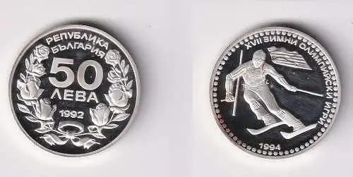 50 Lewa Silber Münze Bulgarien Olympia 1992 Abfahrt 1994 PP (145368)