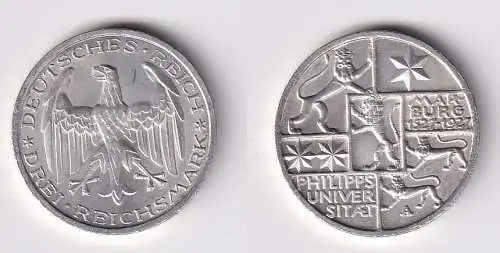 3 Mark Silber Münze Universität Marburg 1927 vz (140825)