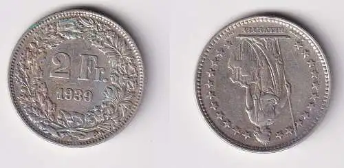 2 Franken Silber Münze Schweiz 1939 ss (149063)