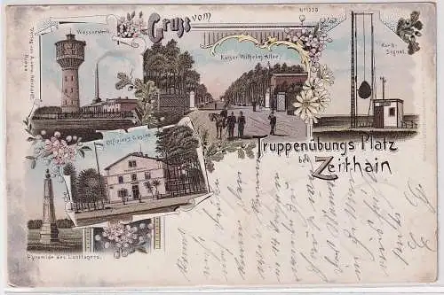 66646 Ak Lithografie Truppen-Übungsplatz Zeithain Wasserwerk, Casino usw. 1897