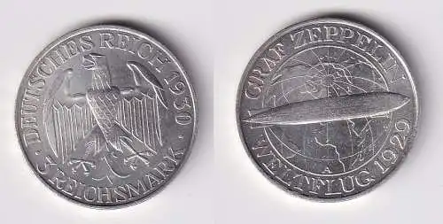 Silber Münze 3 Mark Graf Zeppelin Weltflug 1929 A vz (141182)