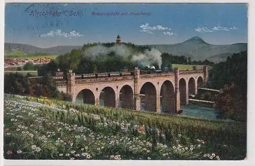 37678 Ak Hirschfeld in Schlesien Jelenia Góra Boberviadukt mit Hausberg 1920
