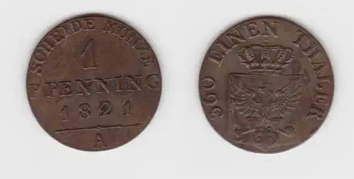 1 Pfennig Bronze Münze Preussen 1821 A  ss+ (151468)