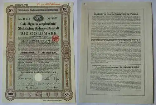 100 Goldmark Pfandbrief Sächsische Bodencreditanstalt Dresden 28.1.1930 (122528)