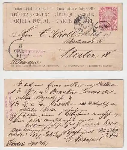 41924 seltene Ganzsachen Karte von Argentinien Nach Berlin 1885