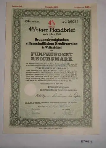 500 RM Pfandbrief Braunschweigischer ritterschaftl. Kreditverein 1940 (127466)