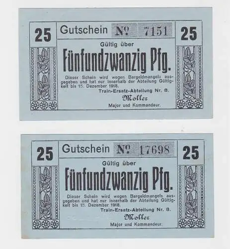 2 x 25 Pfennig Banknoten Coblenz Train Ersatz Abteilung Nr.8 (130153)