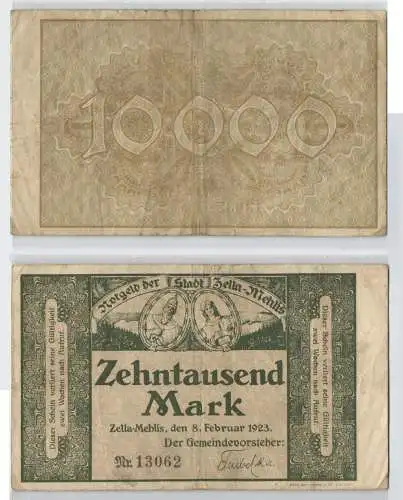 10000 Mark Banknote Stadt Zella Mehlis 8.Februar 1923 (129098)