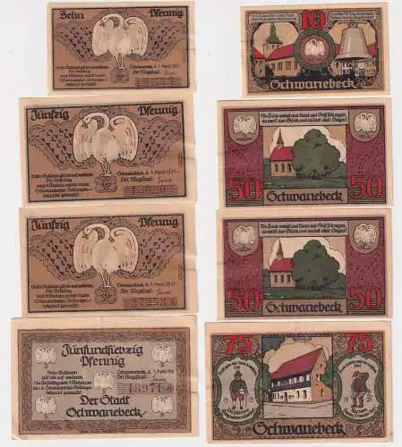 4 Banknoten Notgeld der Stadt Schwanebeck 1921 (157364)