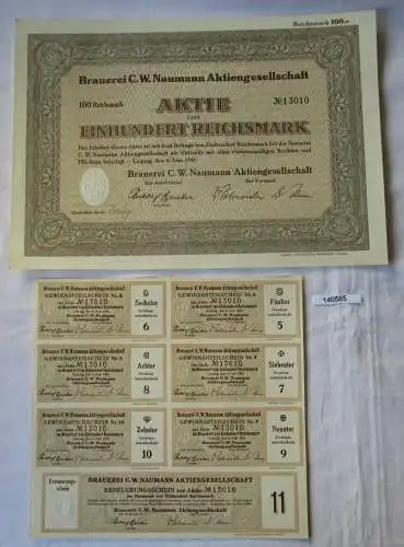 100 Reichsmark Aktie Brauerei C.W. Naumann AG Leipzig 6.Juni 1941 (140585)