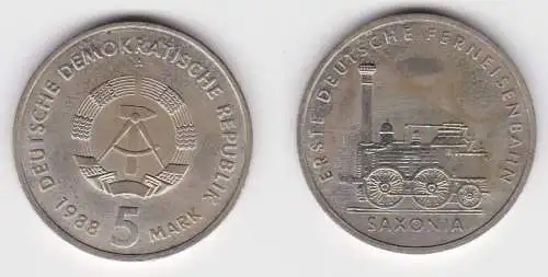 DDR Gedenk Münze 5 Mark erste deutsche Ferneisenbahn Saxonia 1988 Stgl. (140682)