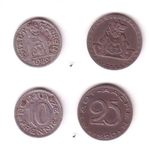 10 und 25 Pfennig Notgeld Eisen Münzen Stadt Aachen 1920 (112507)