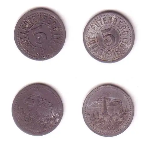 2 x 5 Pfennig Notgeld Zink Münzen Stadt Leutenberg 1918 (112503)