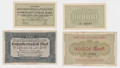 2 x 100000 Mark Banknoten Inflation Stadt Plauen 1.8./7.9.1923 (135492)