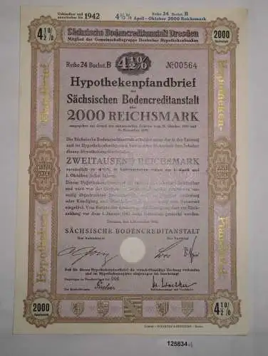 2000 RM Schuldverschreibung Sächsische Bodencreditanstalt Dresden 1936 (125834)