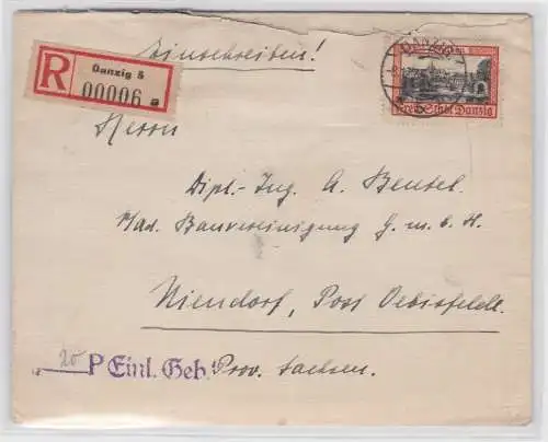 80639 seltener R-Brief Danzig 8.12.1935 mit 1 Gulden Freimarke Michel 212