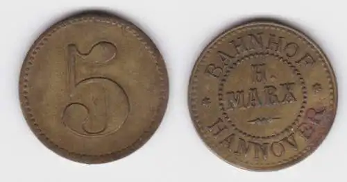 5 Pfennig Messing Münze Notgeld Bahnhof Hannover H.Marx (140487)