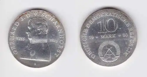 DDR Gedenk Silber Münze 10 Mark Gerhard J.D. v. Scharnhorst 1980 Stgl. (129537)