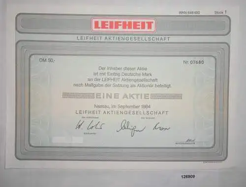 50 Mark Aktie Leifheit AG Nassau September 1984 (126909)