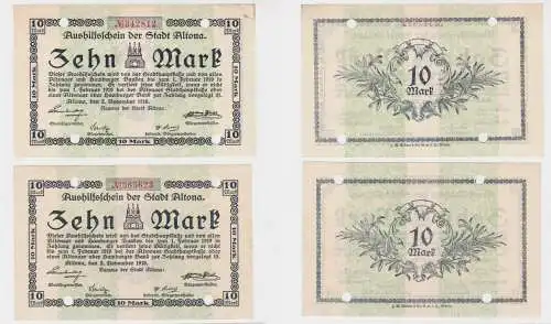 2 x 10 Mark Banknoten Großnotgeld Stadt Altona 02.11.1918 (134887)
