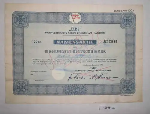 100 Mark Aktie "Elbe" Dampfschiffahrts AG Hamburg Dezember 1956 (128561)