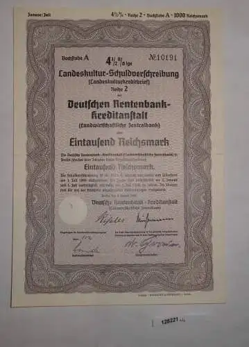 1000 Reichsmark Landeskultur Schuldverschreibung Berlin 2.1.1938 (128221)