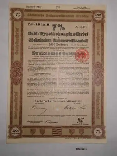 2000 Goldmark Pfandbrief Sächsische Bodencreditanstalt Dresden 1926 (120403)