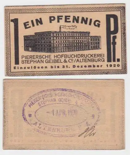 1 Pfennig Banknote Notgeld Pierersche Hofbuchdruckerei Altenburg (140850)