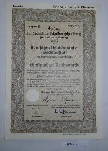 500 Reichsmark Landeskultur Schuldverschreibung Berlin 2.1.1938 (128232)