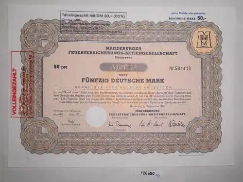 50 Mark Aktie Magdeburger Feuerversicherungs AG Hannover September 1982 (128690)