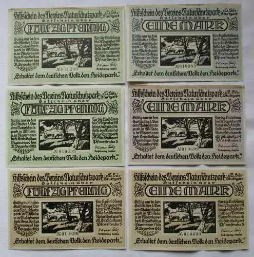 50 Pfennig - 1 Mark Banknote Notgeld Stuttgart Verein Naturschutzpark (102842)