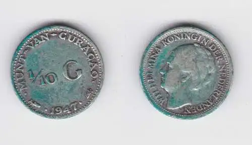 1/10 Gulden Silber Münze Niederländisch Curacao 1947 ss (152806)