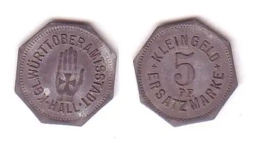 5 Pfennig Notgeld Zink Münze Oberamtstadt Hall o.J. (112552)