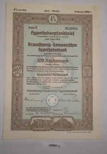 100 RM Pfandbrief Braunschweig-Hannoversche Hypothekenbank 30.Aug. 1941 (128283)
