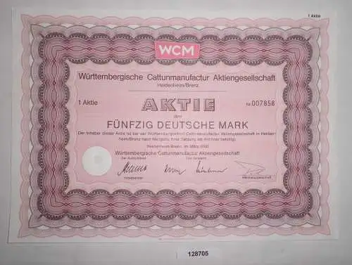 50 Mark Aktie Württembergische Cattunmanufactur AG Heidenheim/Brenz 1980 /128705