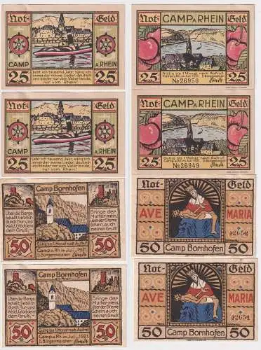 4 Banknoten Notgeld der Stadt Camp am Rhein Bornhofen 1921 (150115)