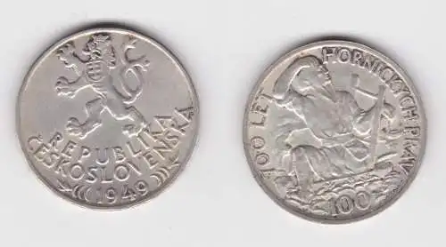 100 Kronen Silber Münze Tschechoslowakei 1949 700 Jahre Bergbau (141394)